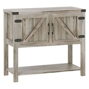 Farmhouse Entryway Cabinet with Two Doors and Open Shelf, Stone Storage Console