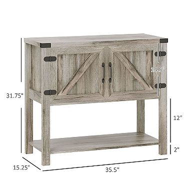Farmhouse Entryway Cabinet with Two Doors and Open Shelf, Stone Storage Console