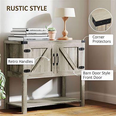 Farmhouse Entryway Cabinet with Two Doors and Open Shelf, Stone Storage Console