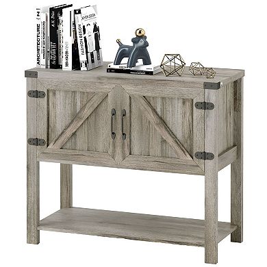 Farmhouse Entryway Cabinet with Two Doors and Open Shelf, Stone Storage Console