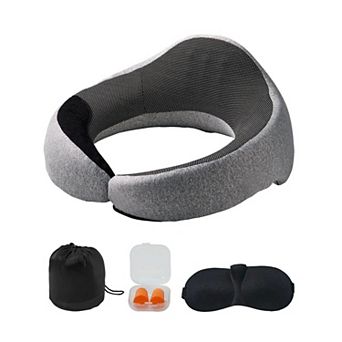 Memory Foam Travel Pillow for Neck Support with Eye Mask and Earplugs