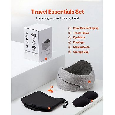 Memory Foam Travel Pillow for Neck Support with Eye Mask and Earplugs