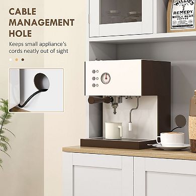 Slim Pantry Storage Cabinet with Glass Doors, Adjustable Shelves and Countertop