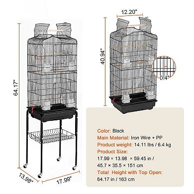 Spacious Bird Cage for 23 Small Birds with Rolling Stand and Storage Shelf