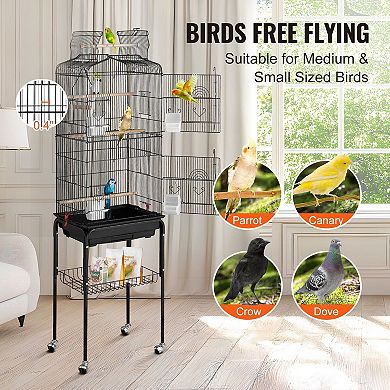 Spacious Bird Cage for 23 Small Birds with Rolling Stand and Storage Shelf