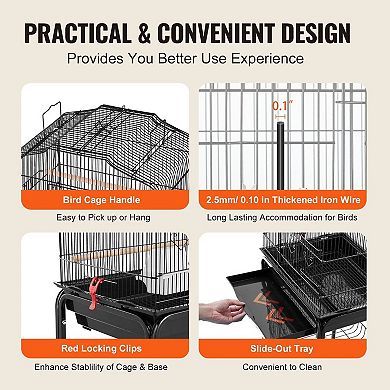 Spacious Bird Cage for 23 Small Birds with Rolling Stand and Storage Shelf
