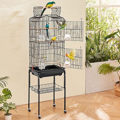 Spacious Bird Cage for 23 Small Birds with Rolling Stand and Storage Shelf