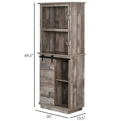 Tall Farmhouse Pantry Cabinet with Sliding Barn Door & Adjustable Shelves