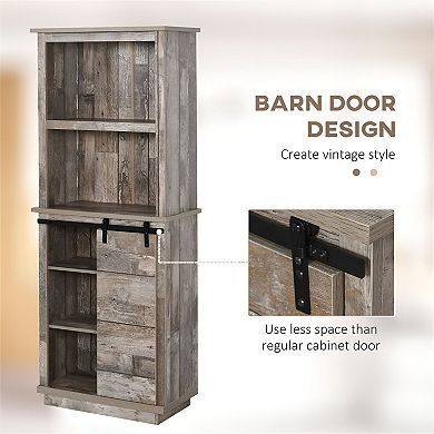 Tall Farmhouse Pantry Cabinet with Sliding Barn Door & Adjustable Shelves