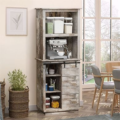 Tall Farmhouse Pantry Cabinet with Sliding Barn Door & Adjustable Shelves