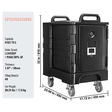 Food Transport Carrier Box 81QT Hot & Cold Meals with Handles and Wheels