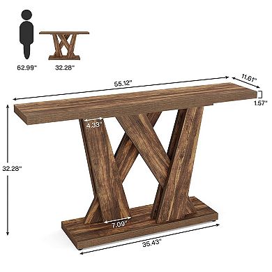 Farmhouse Console Table, Narrow Entryway Sofa Table with Cross Base