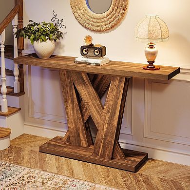 Farmhouse Console Table, Narrow Entryway Sofa Table with Cross Base