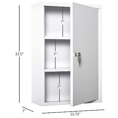 Compact Wall Storage Cabinet with Lock, Three Shelves and Mounting Hardware