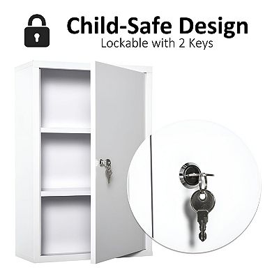Compact Wall Storage Cabinet with Lock, Three Shelves and Mounting Hardware