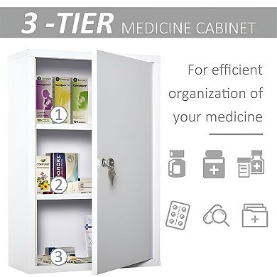 Compact Wall Storage Cabinet with Lock, Three Shelves and Mounting Hardware