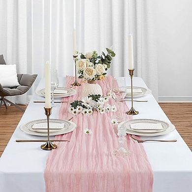 Dusty Pink Cheesecloth Table Runner, Boho Rustic Party & Wedding Decor