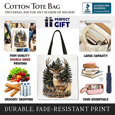 Forest Deers Vintage Grunge Canvas Tote Bag, Retro Hunter Gift Shopper