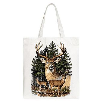 Forest Deers Vintage Grunge Canvas Tote Bag, Retro Hunter Gift Shopper