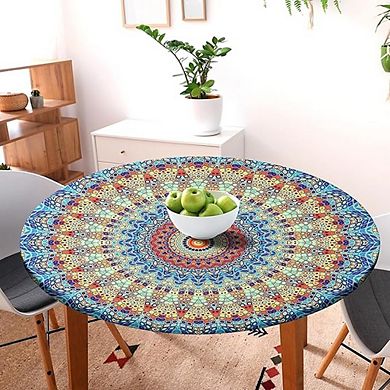 Elastic Fitted Tablecloth, Waterproof Wipeable Round Cover