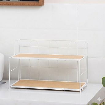 2 tier Bathroom Counter Organizer, Tool-Free Collapsible Shelf