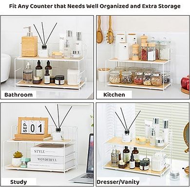 2-Tier Bathroom Counter Organizer, Tool-Free Collapsible Shelf