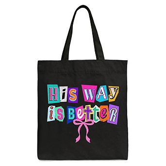 His Way Is Better Christian Canvas Tote Bag, Retro Preppy Coquette Faith Gift Shopper