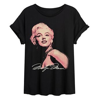 Juniors' Marilyn Monroe Portrait Distressed Oversized Tee