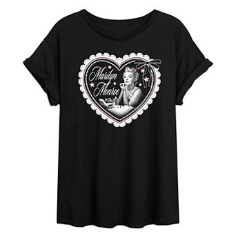 Juniors' Marilyn Monroe Coquette Lace Heart Distressed Graphic T-Shirt