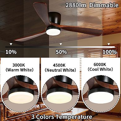 Modern 3 Wood Blades Flush Mount Standard Ceiling Fan with Integrated LED and Remote