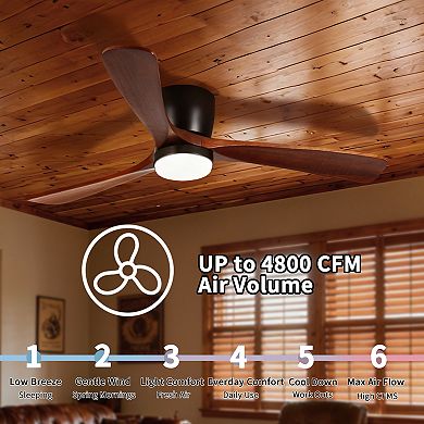 Modern 3 Wood Blades Flush Mount Standard Ceiling Fan with Integrated LED and Remote