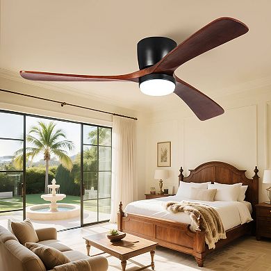 Modern 3 Wood Blades Flush Mount Standard Ceiling Fan with Integrated LED and Remote