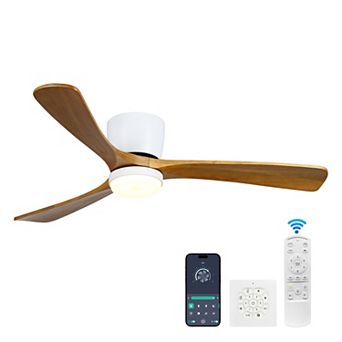 Modern 3 Wood Blades Flush Mount Standard Ceiling Fan with Integrated LED and Remote