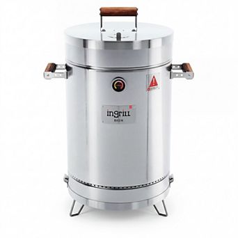 3-in-1 Stainless Steel Smoker Barrel Grill Portable Charcoal BBQ with Thermometer, 12 lb