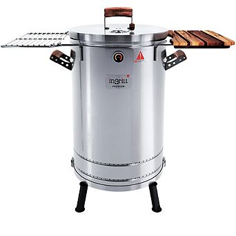 3-in-1 Stainless Steel Premium Smoker Barrel Grill Portable Charcoal BBQ with Thermometer, 40 lb