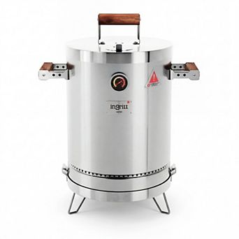 3-in-1 Stainless Steel Smoker Barrel Grill Portable Charcoal BBQ with Thermometer, 6 lb