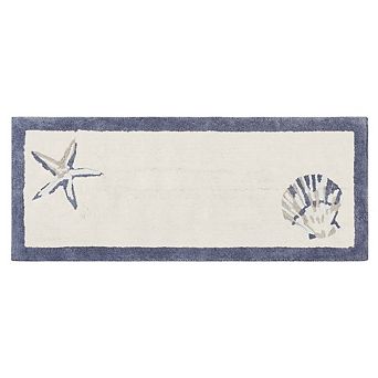60"x24" Blue Reversible High Pile Tufted Cotton Bath Rug