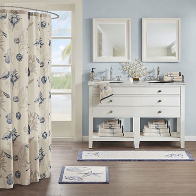 60"x24" Blue Reversible High Pile Tufted Cotton Bath Rug