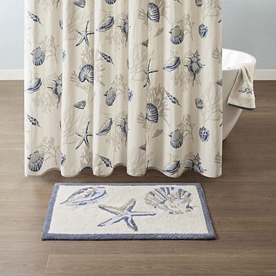 60"x24" Blue Reversible High Pile Tufted Cotton Bath Rug