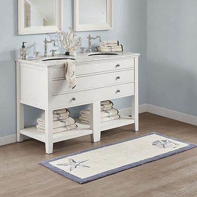 60"x24" Blue Reversible High Pile Tufted Cotton Bath Rug
