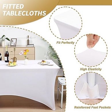 White Spandex Tablecloth Fitted Stretch Rectangular Cover