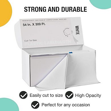 White Plastic Table Cover Roll, Disposable, Cut-to-Size, Durable
