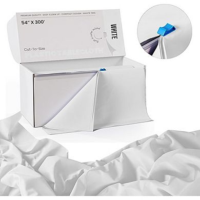 White Plastic Table Cover Roll, Disposable, Cut-to-Size, Durable