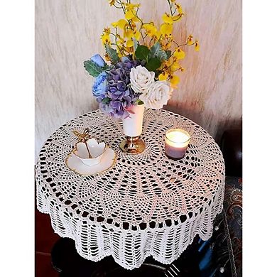 Round Cotton Lace Tablecloth, Handmade, Floral, Decorative, Bohemian