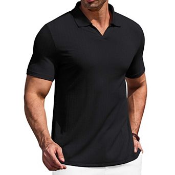 COOFANDY Men' Muscle V Neck Polo Shirts Slim Fit Short Sleeve Golf T-Shirts Ribbed Knit Soft Tees