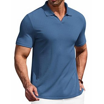COOFANDY Men' Muscle V Neck Polo Shirts Slim Fit Short Sleeve Golf T-Shirts Ribbed Knit Soft Tees