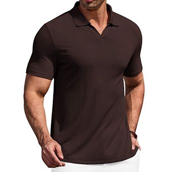 COOFANDY Men' Muscle V Neck Polo Shirts Slim Fit Short Sleeve Golf T-Shirts Ribbed Knit Soft Tees