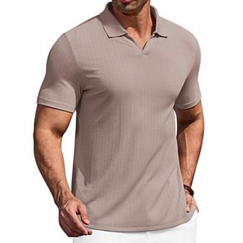 COOFANDY Men' Muscle V Neck Polo Shirts Slim Fit Short Sleeve Golf T-Shirts Ribbed Knit Soft Tees