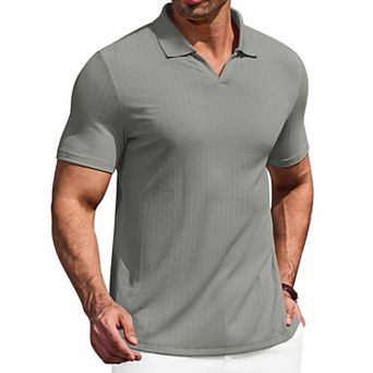 COOFANDY Men' Muscle V Neck Polo Shirts Slim Fit Short Sleeve Golf T-Shirts Ribbed Knit Soft Tees