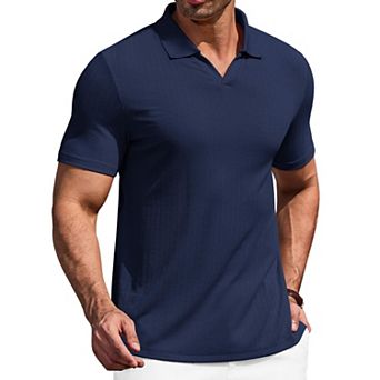 COOFANDY Men' Muscle V Neck Polo Shirts Slim Fit Short Sleeve Golf T-Shirts Ribbed Knit Soft Tees